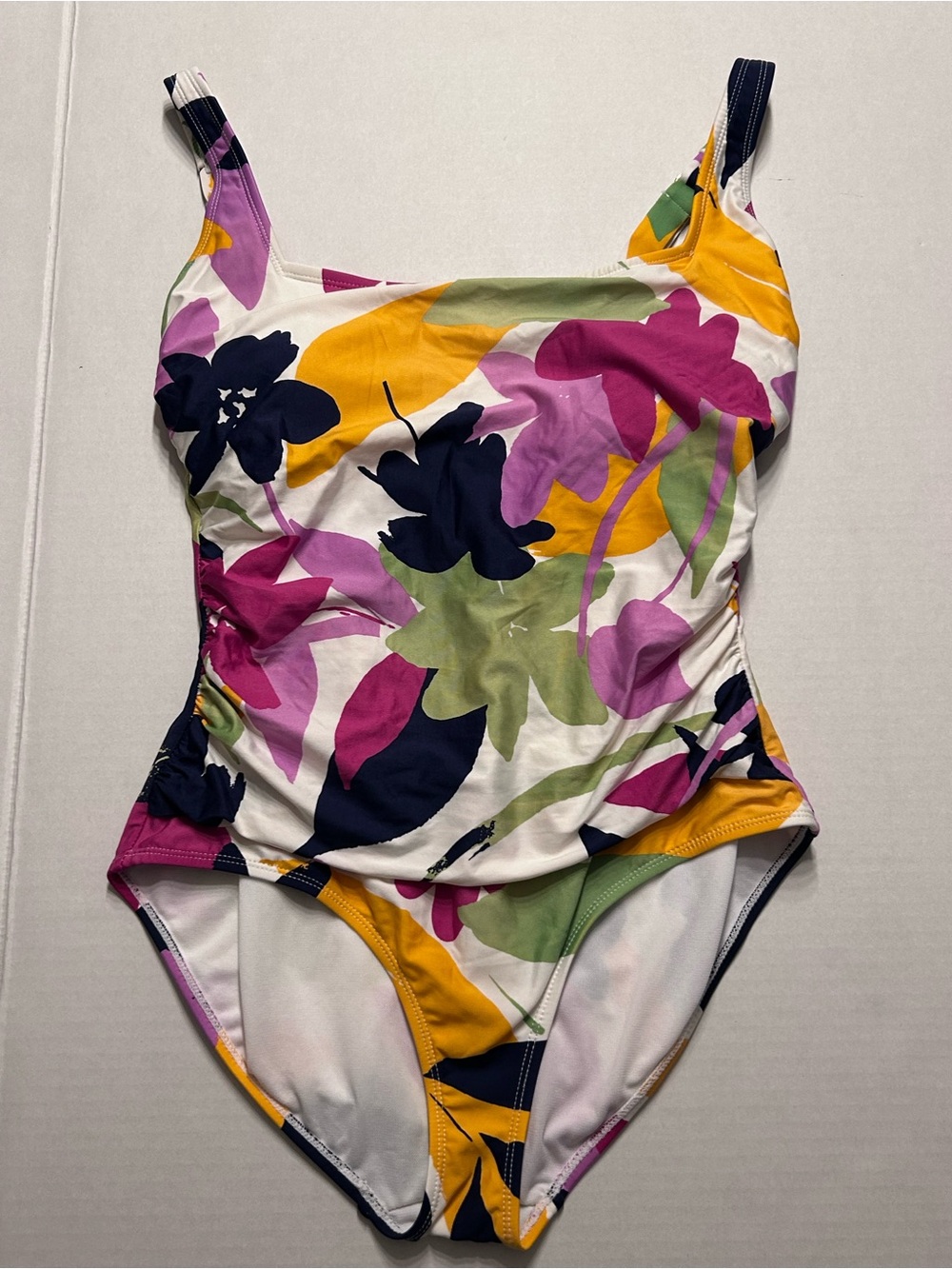Anne Cole Floral Multicolor Side Ruched One Piece Swimsuit Size 10